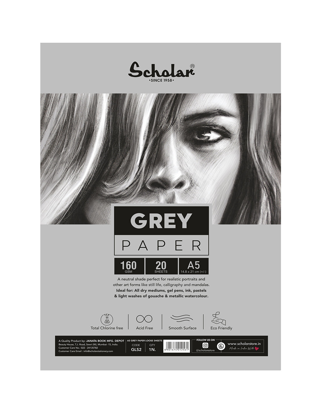 Scholar Grey Paper Loose Sheets 170 GSM