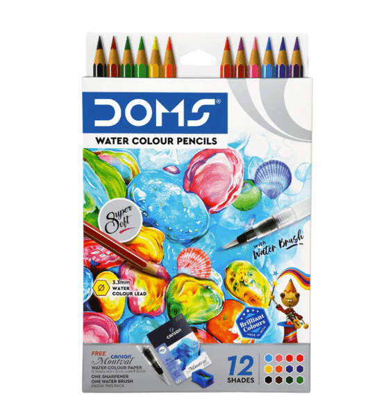 Doms Aqua Water Colour Pencils 12 Shades (Free goodies inside) - Stationery Plug