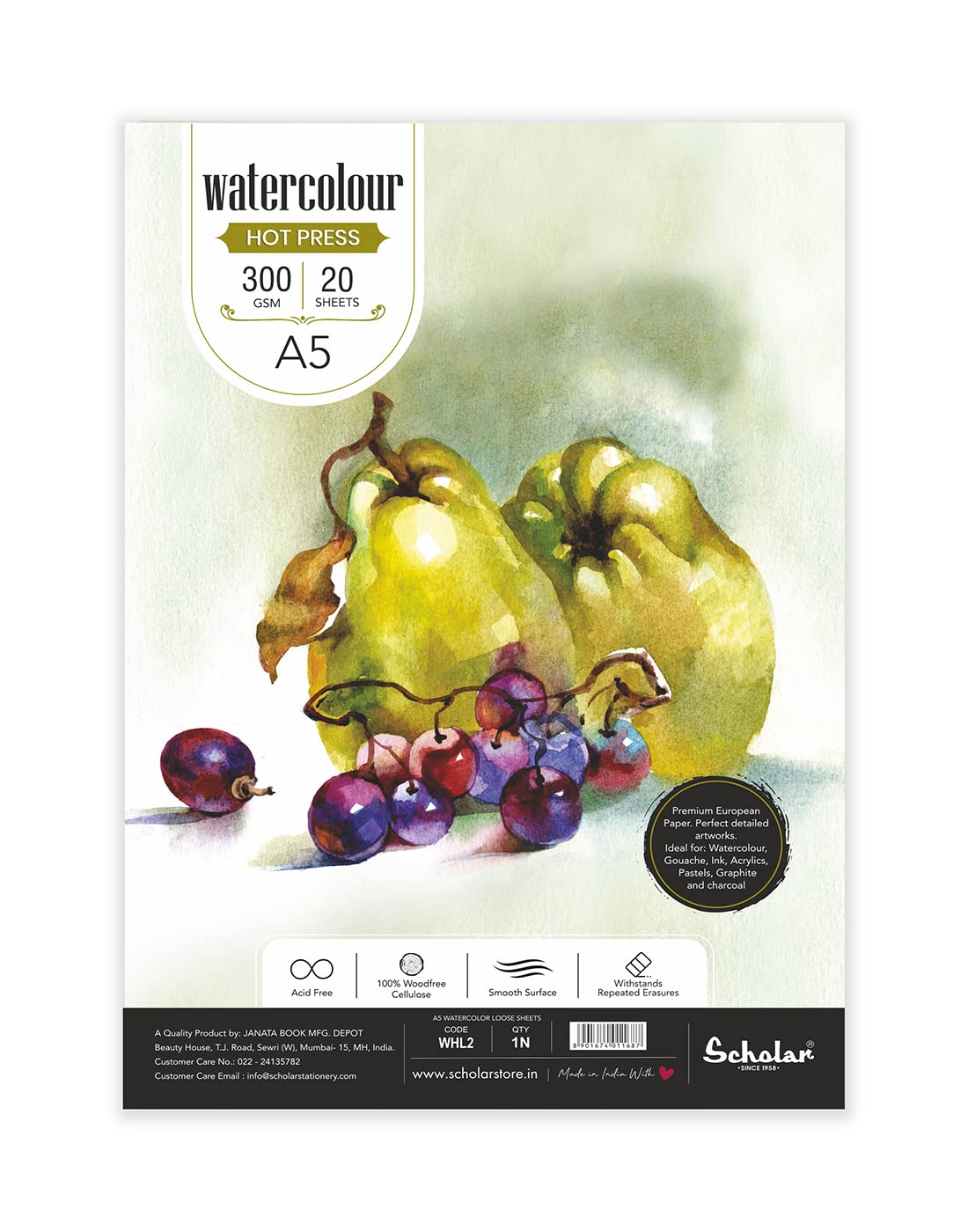 Scholar Watercolour Hot Pressed Loose Sheets 300 GSM